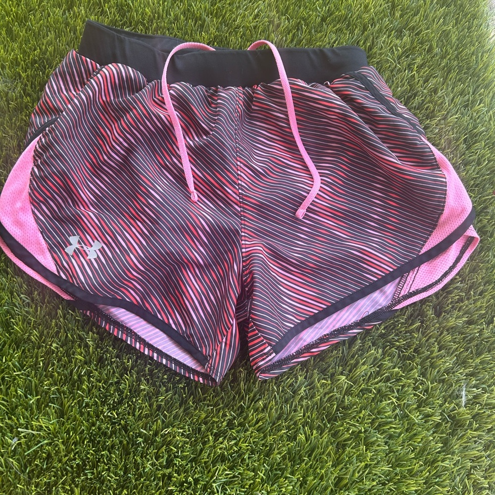 Under Armour Women's Black and Pink Athletic Shorts